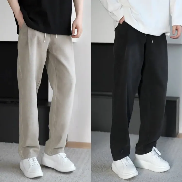 冬季加绒保暖斜纹牛仔裤男莱赛尔美式百搭复古水洗直筒裤极简长裤