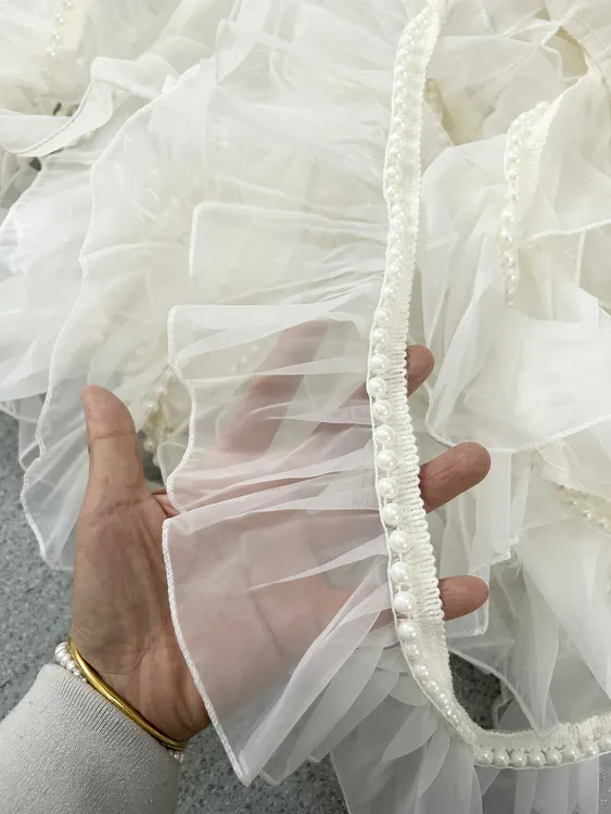 金源窗帘配件单边白珍珠复合欧根纱木耳边窗帘辅料花边装饰条