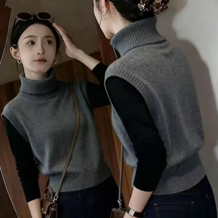 高领毛衣马甲2025秋冬季新款痞帅炸街风女装高级感显瘦针织打底衫