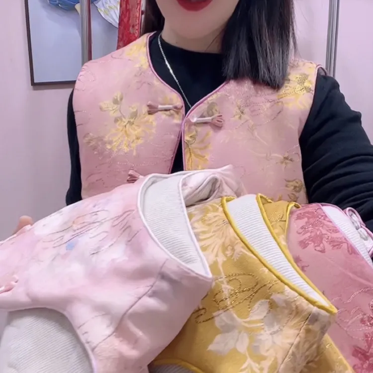 加棉马甲冬季新款刺绣鹿皮绒国风马甲加厚加棉气质百搭