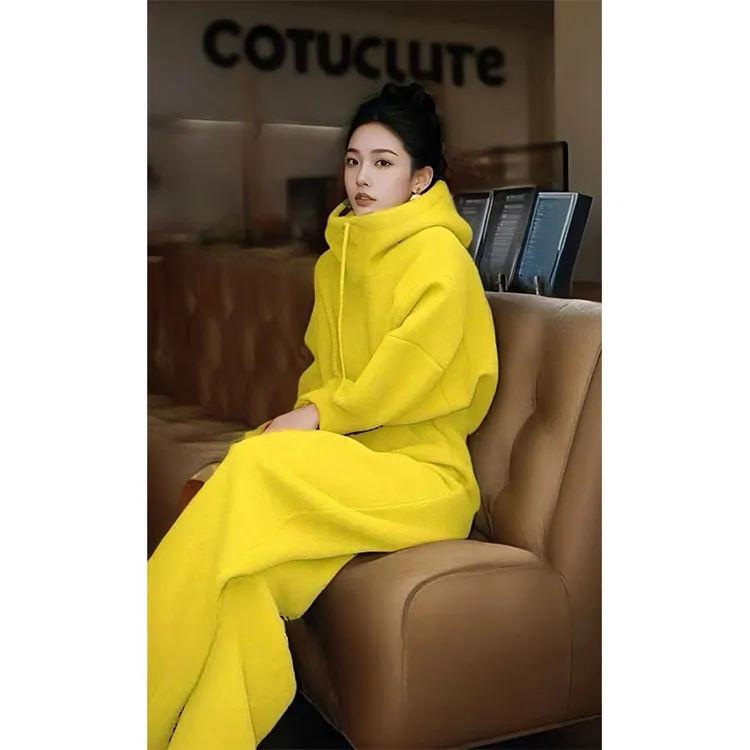 韩系减龄搭配一整套入冬穿搭连帽外套阔腿裤独特漂亮两件套女