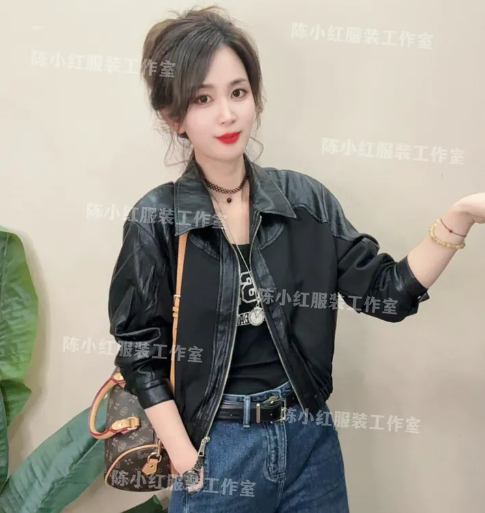 《陈小红服装》秋季拉链翻领拼接外套复古小众设计款