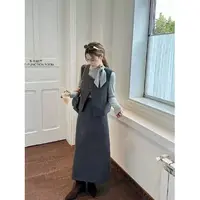 时尚休闲半身裙套装女新款马甲背心长袖针织衫三件套潮