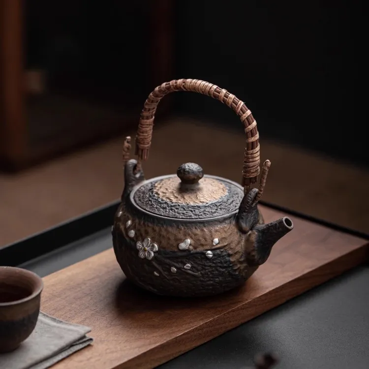 匠赋日式藤编提梁壶功夫茶具单壶复古陶瓷泡茶壶家用不烫手