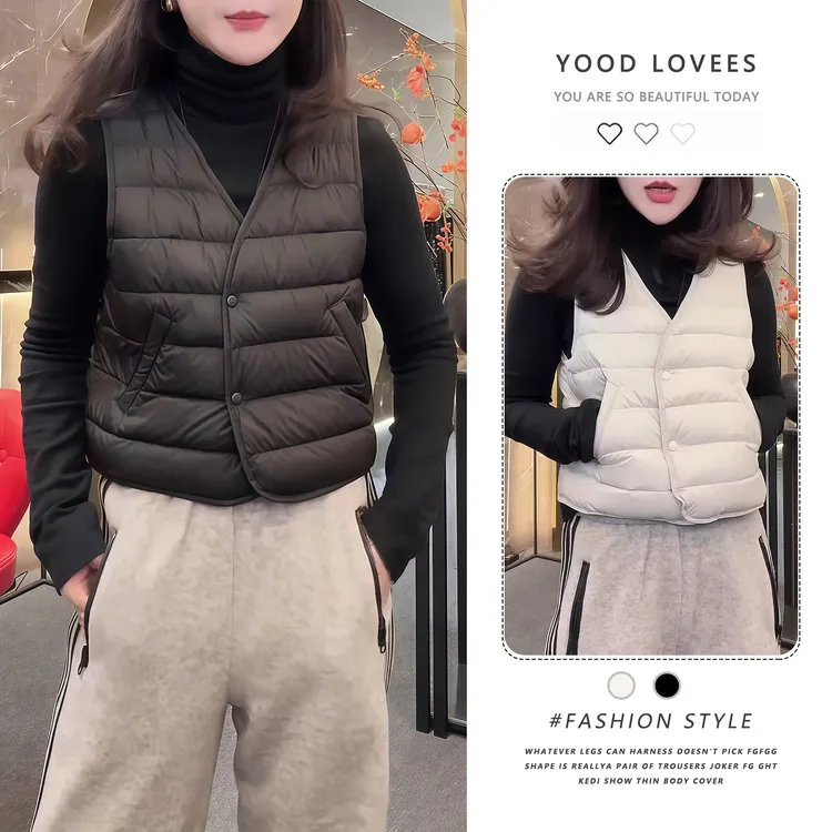 法式保暖修身显瘦V领轻薄马甲女2025秋冬新款短款叠穿百搭外套潮