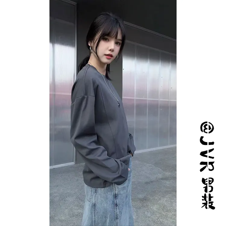 美式解构拼接长袖T恤男潮牌cleanfit百搭体恤新款白色休闲打底衫