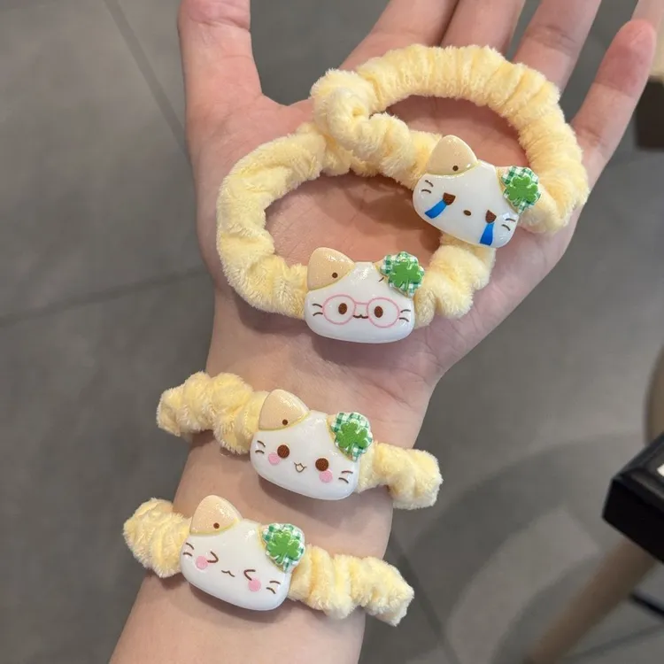 可爱四叶草幸运小猫发圈搞怪卡通表情猫咪发绳少女丸子头百搭头绳