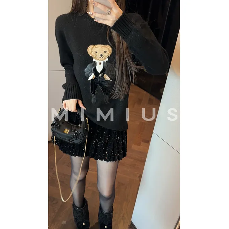 【mimius】P 英伦风羊毛羊绒立体小熊亮丝毛衣 WG11143