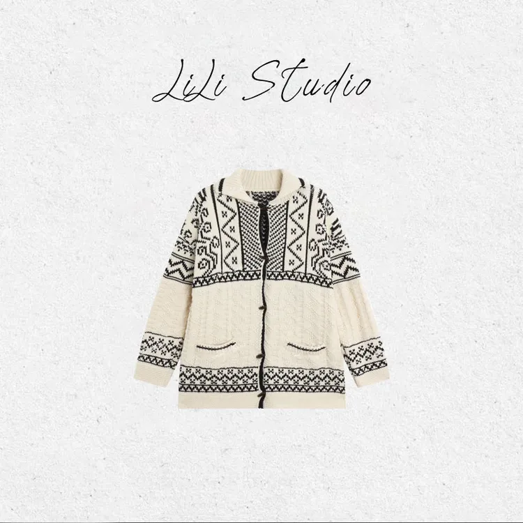 PCNY丨不理理「拙趣图谱」提花设计感牛角扣针织外套