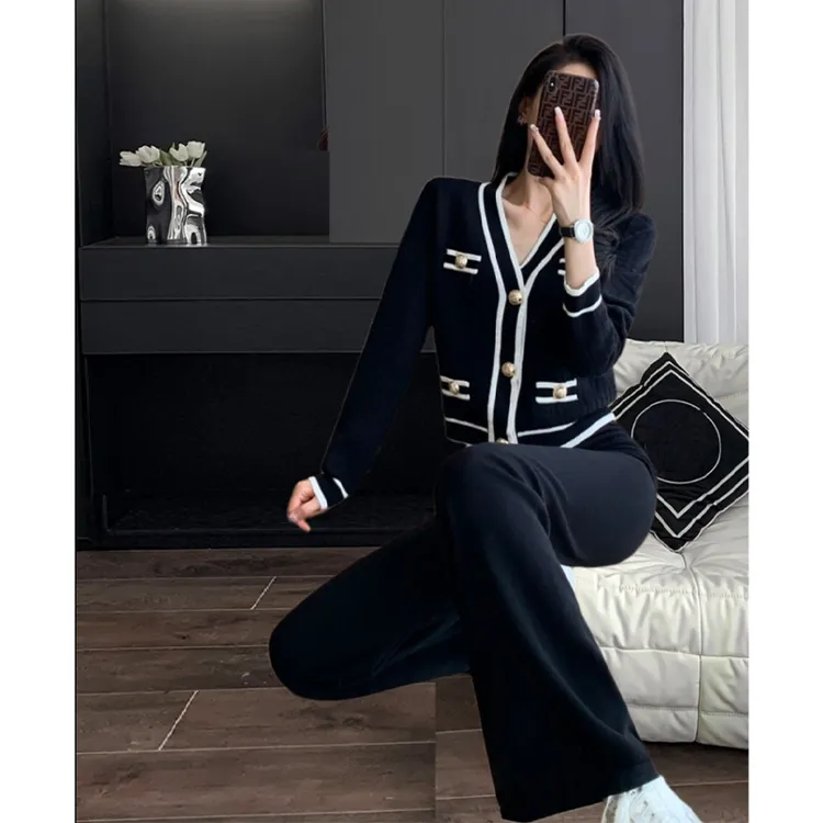 休闲时尚套装秋季新款洋气减龄小香风气质显瘦高级感针织两件套