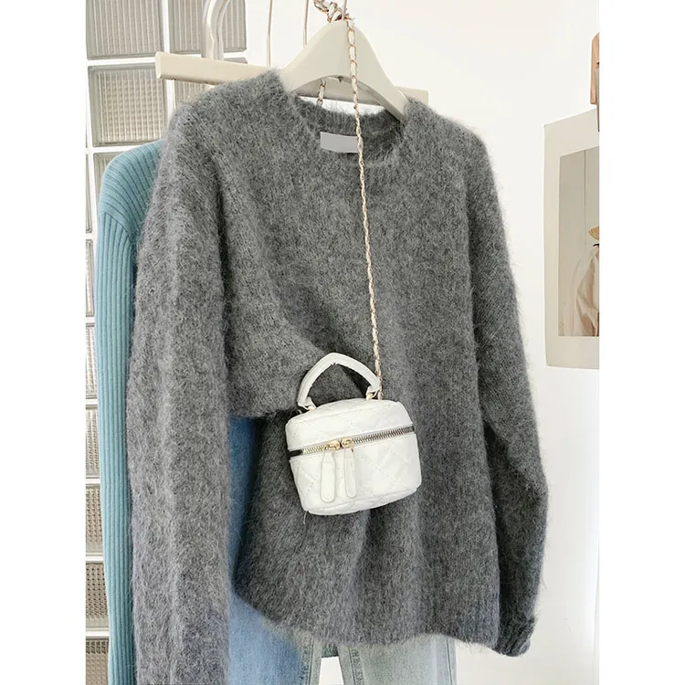 巨好搭！真心舒服！灰色套头毛衣女秋冬加厚软糯慵懒风奶呼呼针织衫