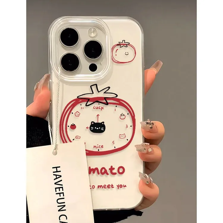 素描线条番茄猫IMD手机壳适用苹果15华为OPPOVIVO双层大孔卡通ins