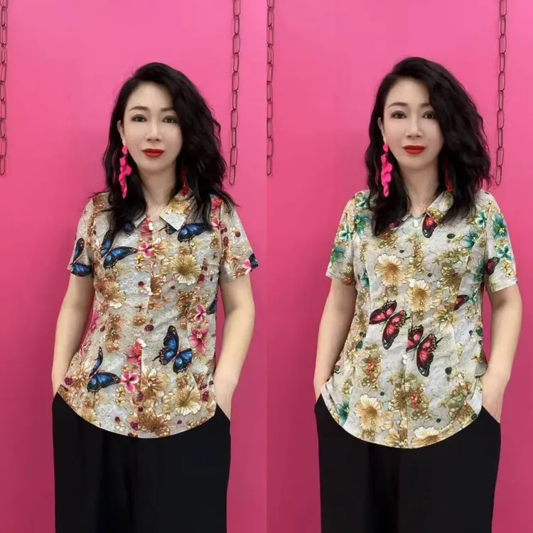 夏季薄款显瘦碎花妈妈衫