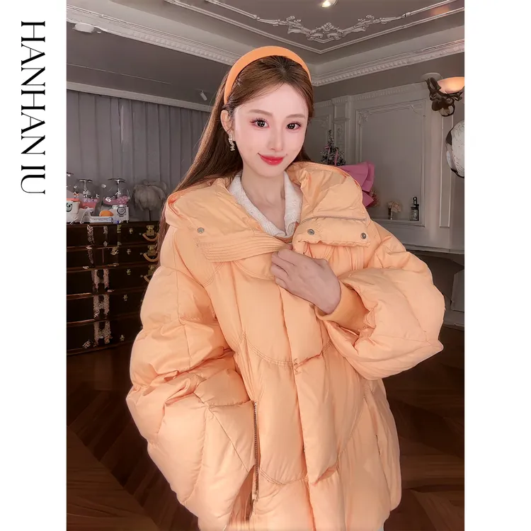 韩韩IU【马卡龙泡芙】三防90白鹅绒轻奢时尚连帽宽松女士秋冬羽绒服