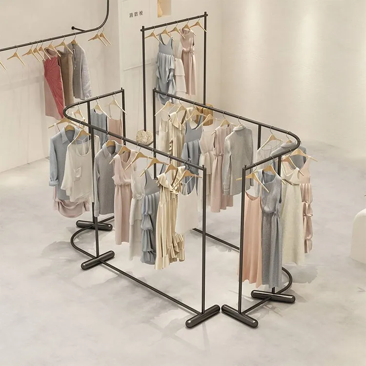 新款女装店服装店展示架L型弧形拐角中岛架落地架挂衣架落地式