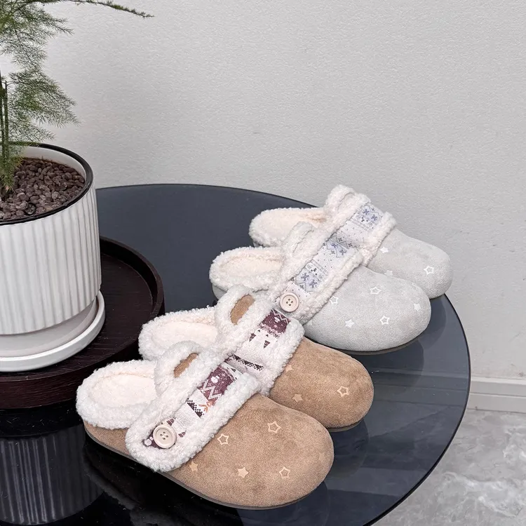 35-43码半拖加绒勃肯鞋女冬外穿2025新款棉鞋毛毛鞋41-42大码女鞋