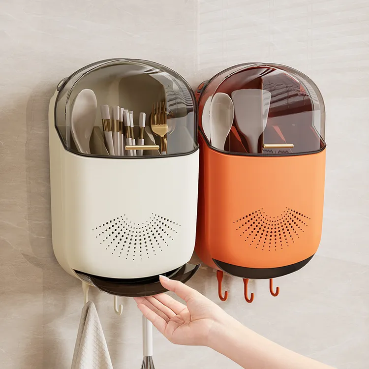 【新疆包邮】筷子筒筷笼免打孔厨房置物架勺子收纳桶塑料挂墙式沥水