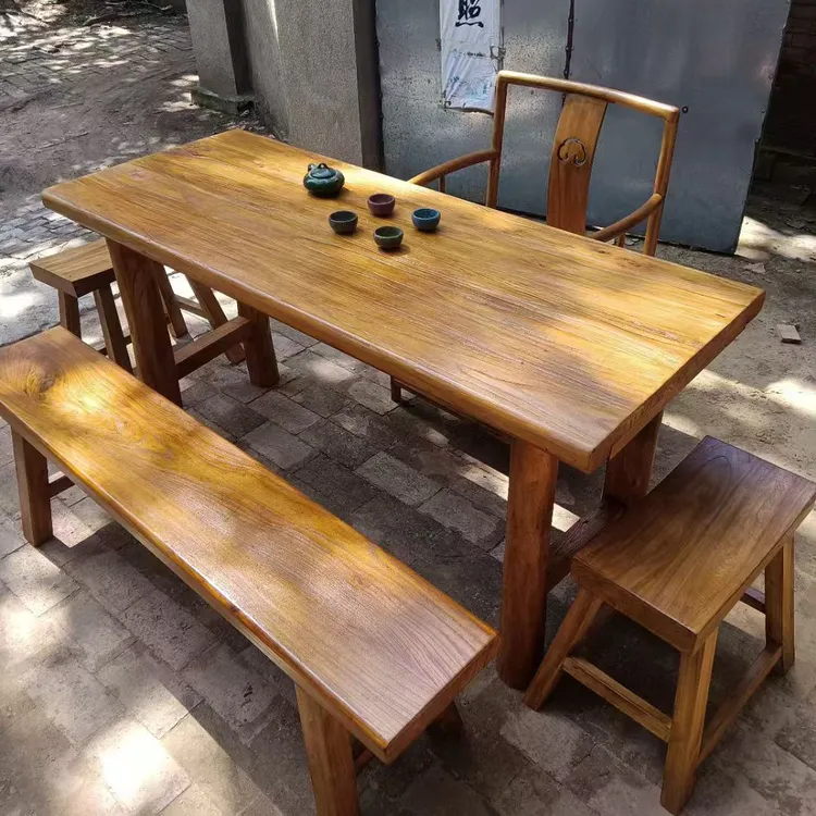 老榆木桌子实木板复古茶桌茶台办公书桌民谣集酒馆吧台咖啡餐桌椅