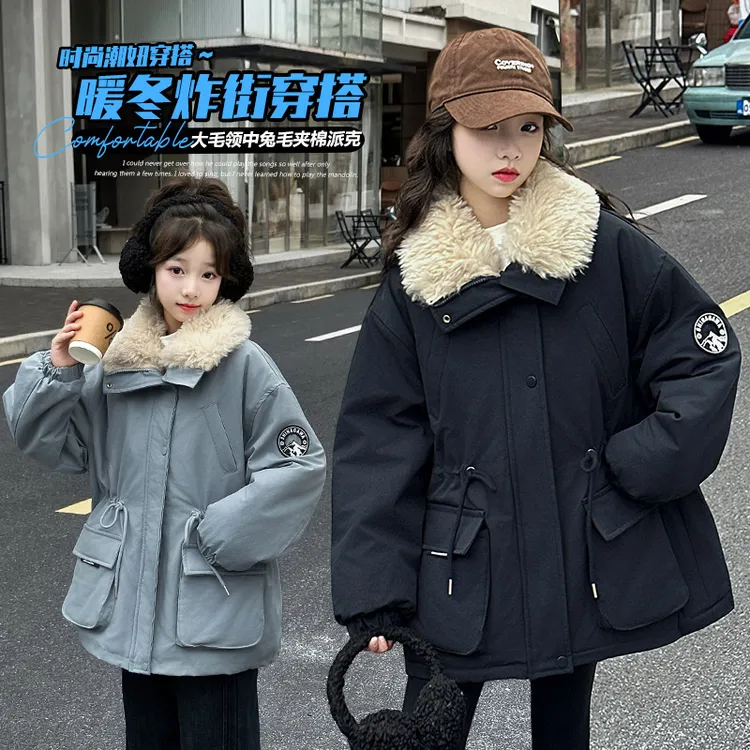 女童冬装加绒加厚派克服2025新款女孩洋气棉衣中大童冬季棉服外套
