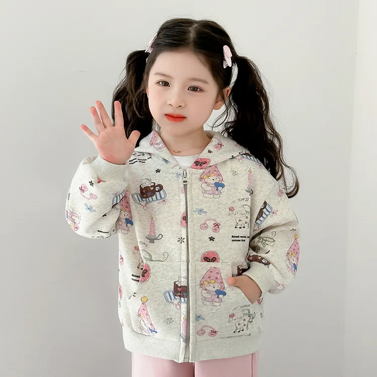 女童涂鸦外套洋气儿童时髦连帽卫衣小女孩宝宝秋装2025新款夹克潮