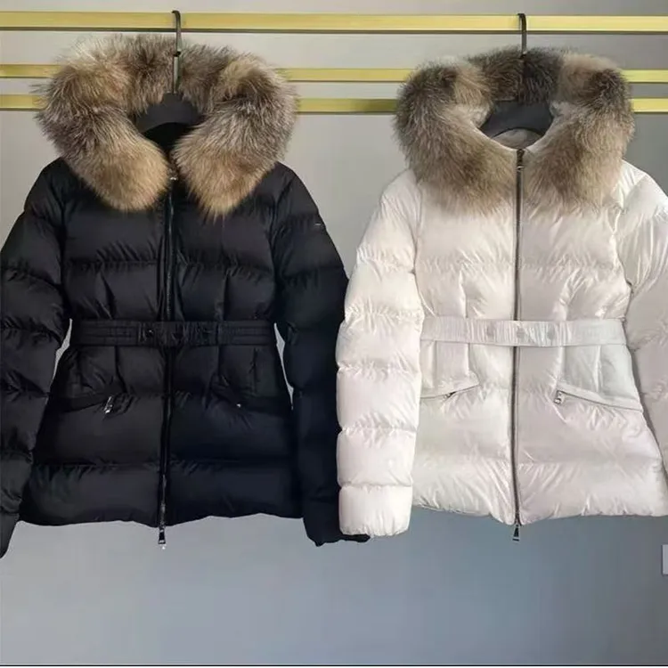 狐狸毛领新款羽绒服显瘦冬季收腰短款束腰带修身加厚外套鹅绒