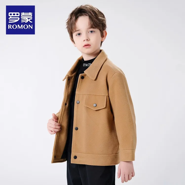 罗蒙男童毛呢外套短款2025秋冬新款冬装保暖夹克