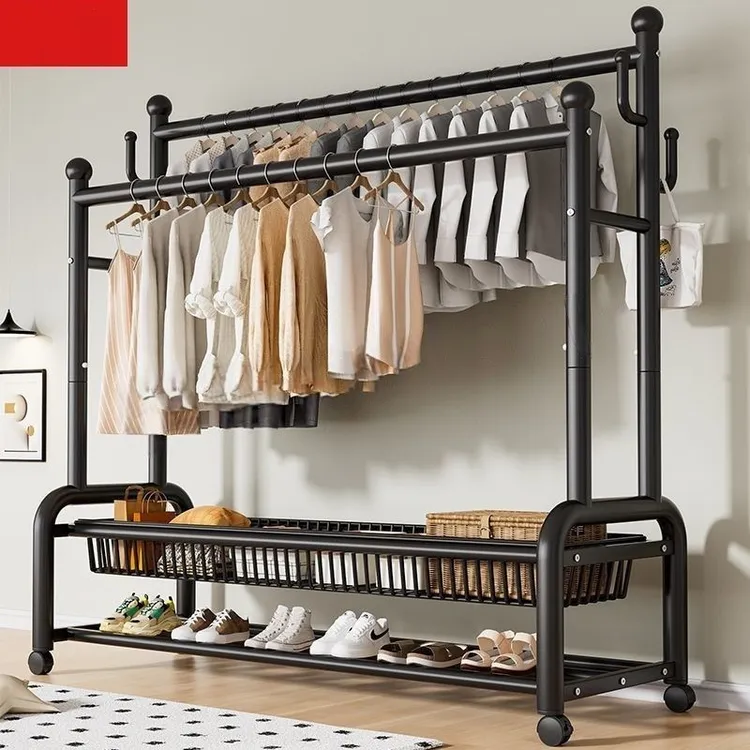 特厚加粗落地衣帽架立式衣架挂衣架晾衣架卧室家用简易收纳柜双杆