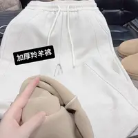 米蓝家名殿！冬款必备加厚羚羊裤奶茶米显瘦阔腿裤宽窄版裤子女008