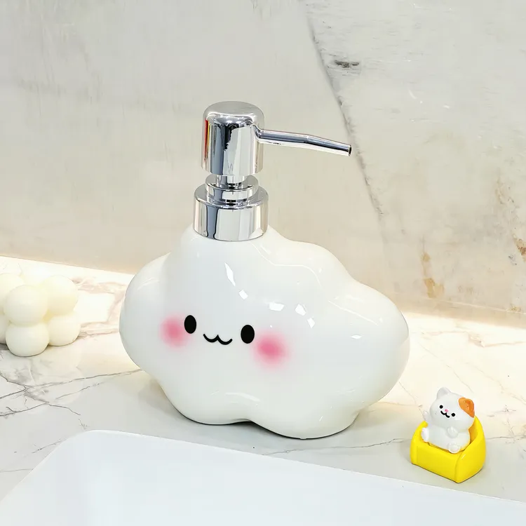 INS风萌趣云朵乳液瓶家用卫生间洗发水沐浴露瓶陶瓷按压式分装瓶