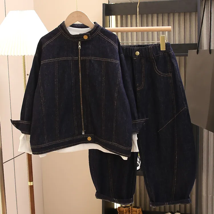 不褪色童装男童牛仔套装2025新款中大童春秋装牛仔外套两件套帅气