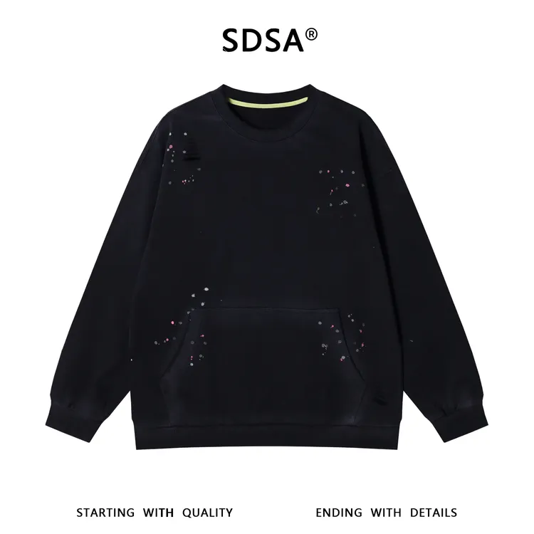 SDSA男士秋冬新款痞帅男装潮牌泼墨印花破洞设计圆领卫衣百搭时尚