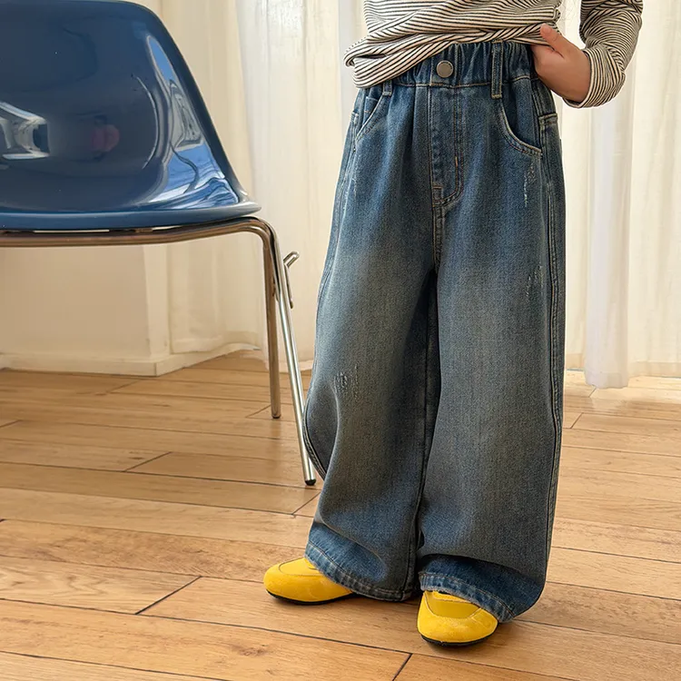 在仓【抗风加绒】儿童秋冬加厚180g奥粒绒牛仔裤女童软牛仔裤25H046