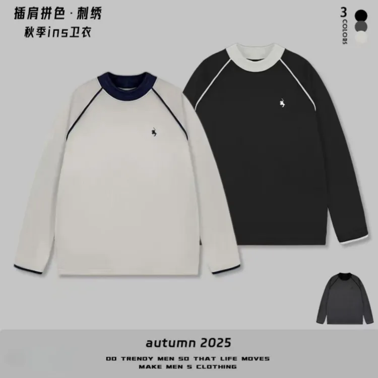 【秋季新款织带刺绣休闲撞色圆领卫衣】时尚百搭撞色卫衣87116