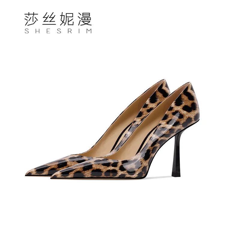 2025年春季新款尖头细跟黑棕豹纹超性感气质轻奢高跟鞋浅口单鞋