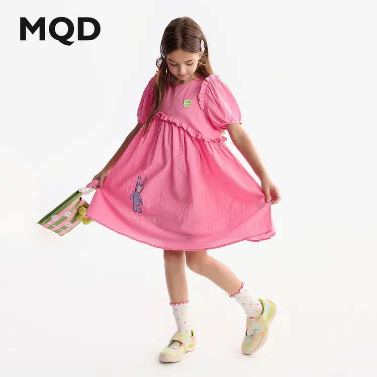 MQD童装女童连衣裙25夏季新款甜美泡泡袖荷叶边公主裙645232107