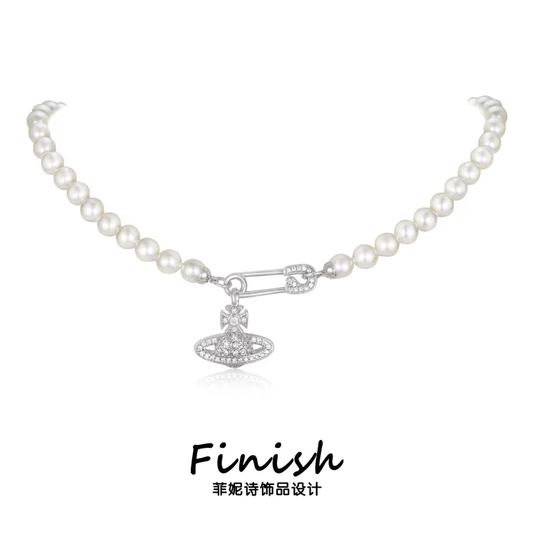 铜合金项链 菲妮诗【星宇系列】土星锆石吊坠项链施加珠锁骨链A102