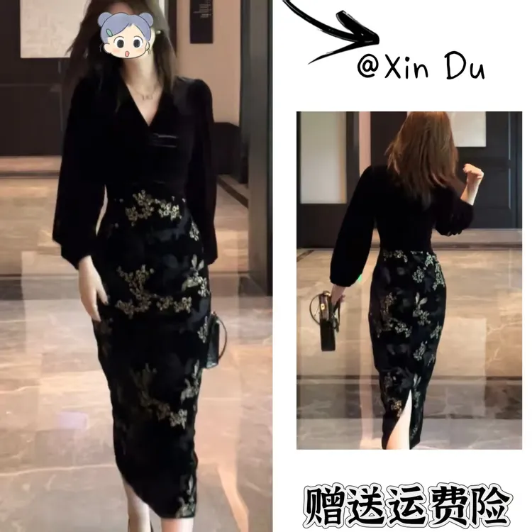 2025秋季新款时尚显瘦气质女士网红洋气连衣裙百搭款D23219