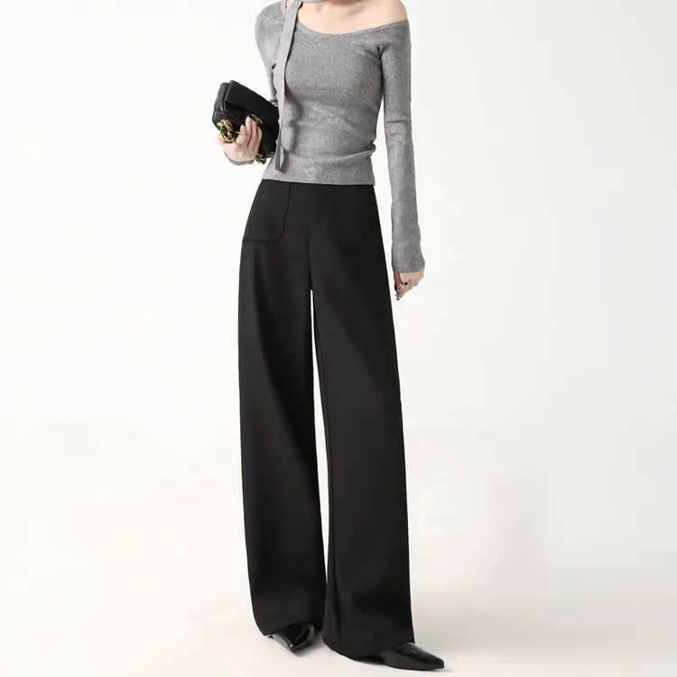 黑色阔腿西装裤子女款秋季新款高腰垂坠感高档显瘦宽松通勤直筒裤