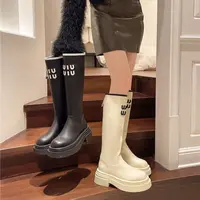 不过膝长筒靴女2024新款秋冬厚底弹力高筒靴后拉链显瘦粗跟骑士靴