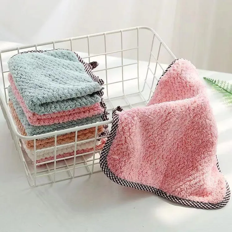 可挂式菠萝格纹双面抹布厨房珊瑚绒不掉毛吸水擦手巾不沾油洗碗巾