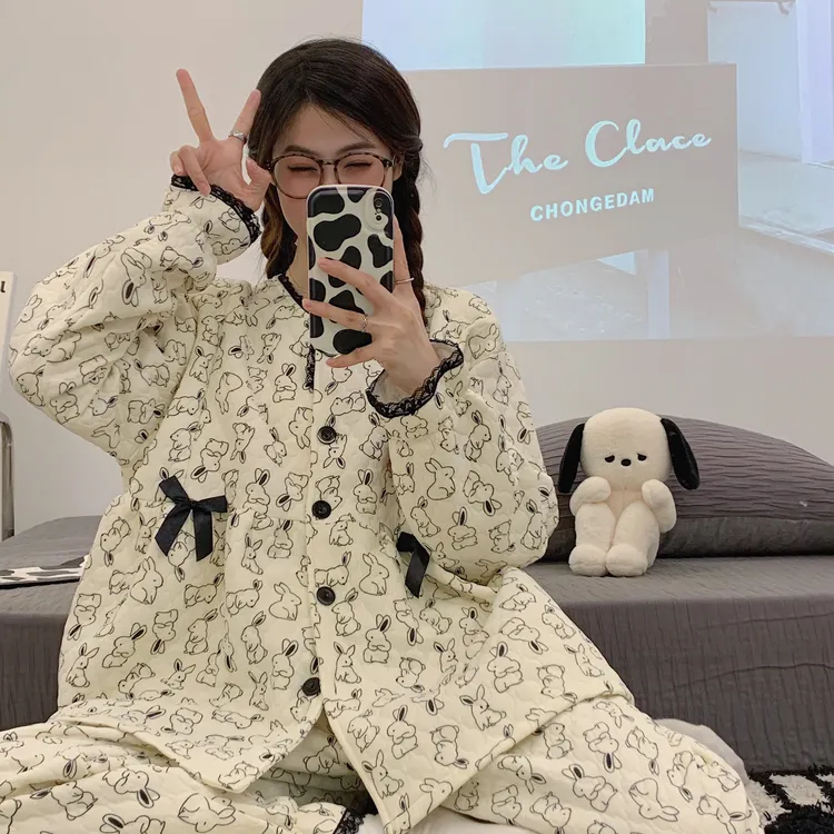 空气棉月子服产后秋冬季加厚大码孕妇哺乳喂奶睡衣春秋款待产套装