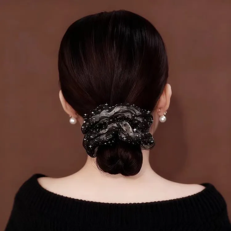 法式温柔气质头绳超闪镶钻印花薄纱发圈女秋冬新款时尚简约扎马尾