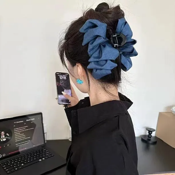 很显后脑勺牛仔泡泡抓夹2025新款大号抓夹后脑勺盘发夹鲨鱼夹发饰