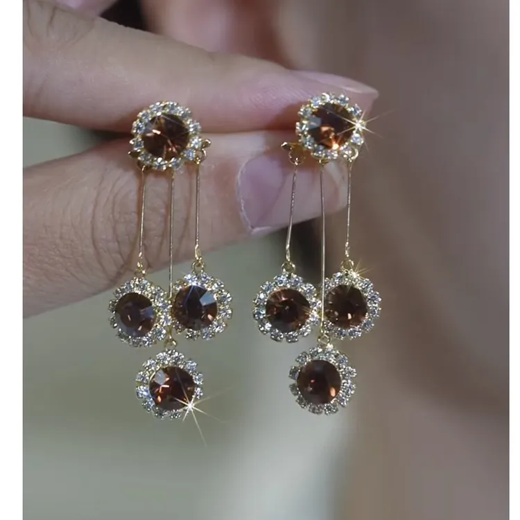 铜合金耳饰 新款轻奢【气质佳人】优雅气质时尚百搭咖色耳环0386