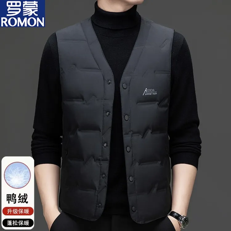 罗蒙冬季保暖男士羽绒马甲秋冬新款爸爸装休闲短款轻薄内穿背心男