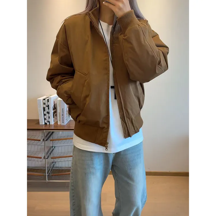 棕色美式短款羽绒服男款秋冬飞行夹克棉服cleanfit棉衣外套棒球服