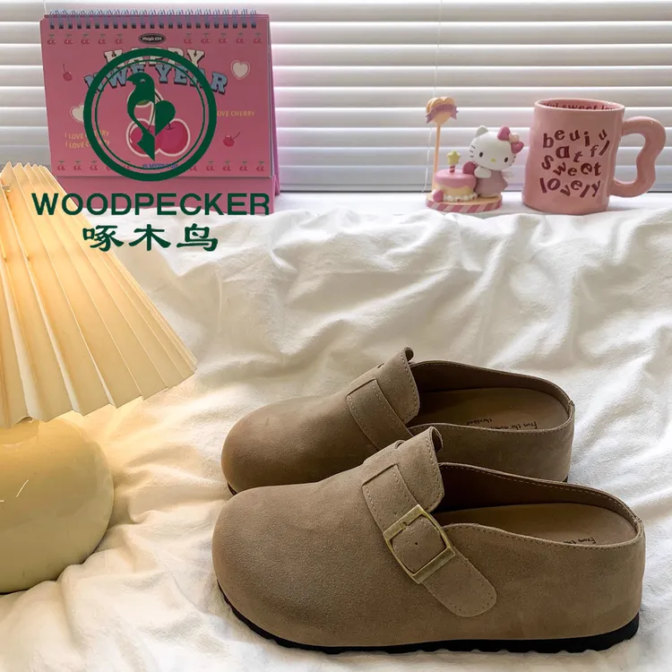 啄木鸟内增高勃肯拖鞋女外穿2025夏季新款小个子一脚蹬包头半拖鞋