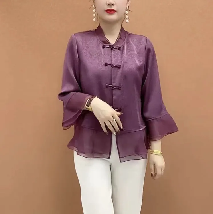 妈妈春夏新中式复古国风衬衫妈妈装减龄显瘦中老年女装上衣