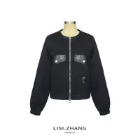 LISI.ZHANG--【圆领短外套】短款皮袋盖简约时尚拉链短外套上衣