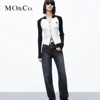 【赵老板专属】MOCO秋插肩袖双拉链刺绣短款针织衫开衫MBC3CARK01